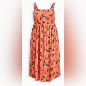 Torrid Cross Hatch Pinafore Midi Skater Dress Feather Coral Print Plus Size 1X